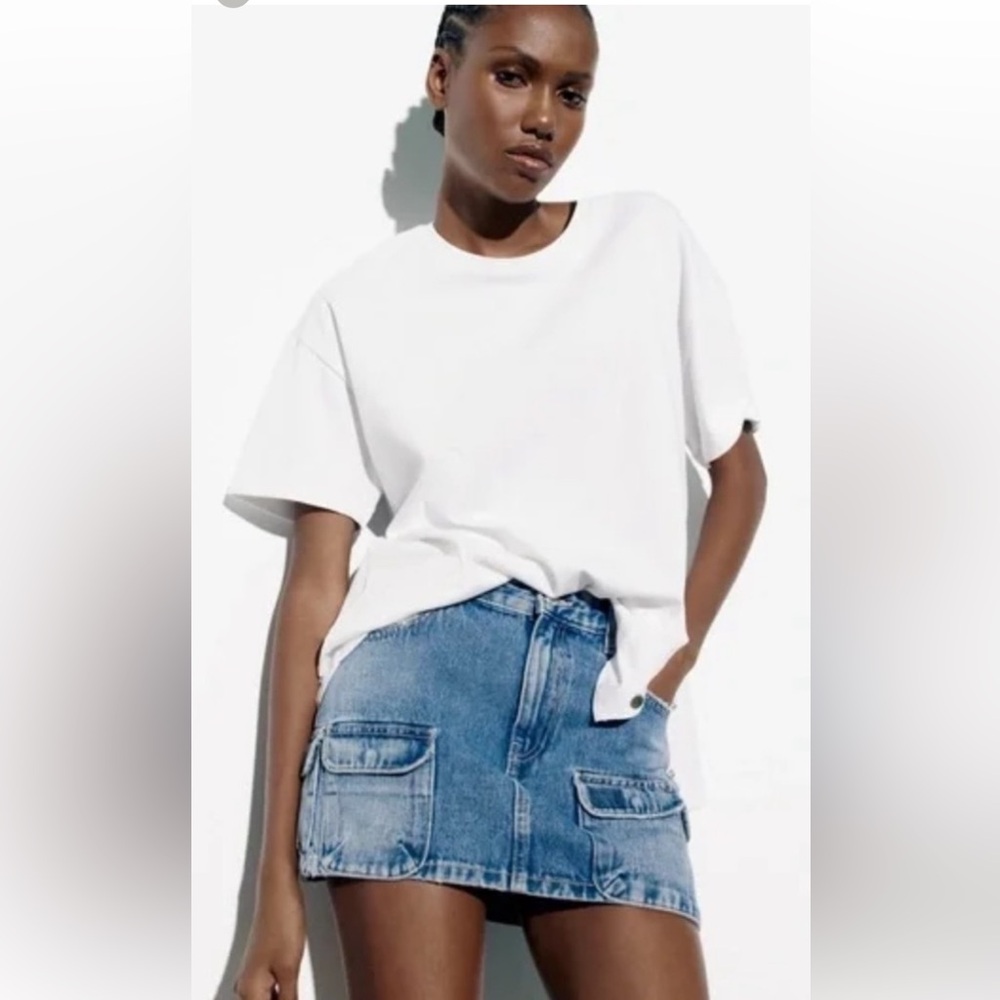 Zara Cargo Blue Denim Mini Skirt size small